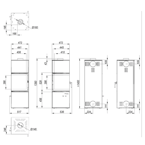 Угловой камин Defro Home QUADROOM черный