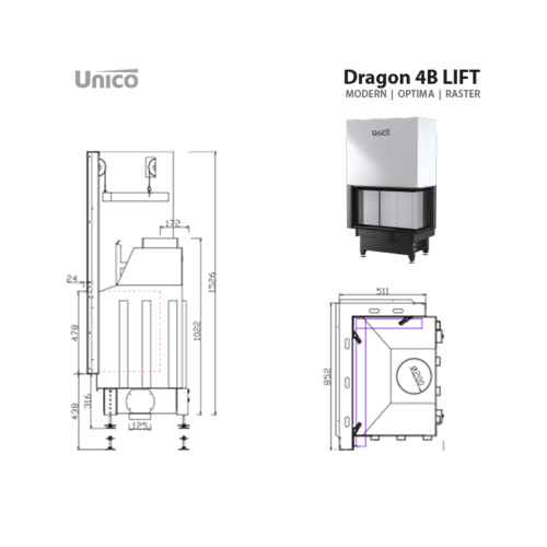 Камінна топка Unico DRAGON 4B Modern Lift, 16 кВт