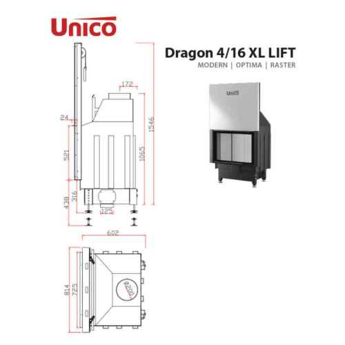 Камин Unico DRAGON 4 XL Raster Lift 16кВт