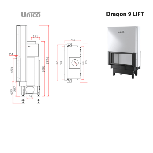 Камінна топка Unico DRAGON 9 Raster LIFT 14 кВт