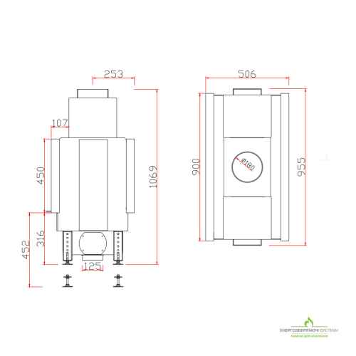 Тунельний камін Unico DRAGON 9 DUO Raster Standard, 13кВт