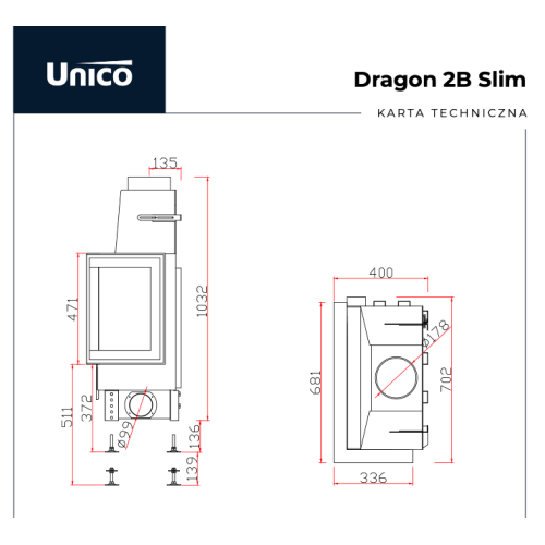 Каминная топка Unico DRAGON 2B Slim Raster Standard 6 кВт