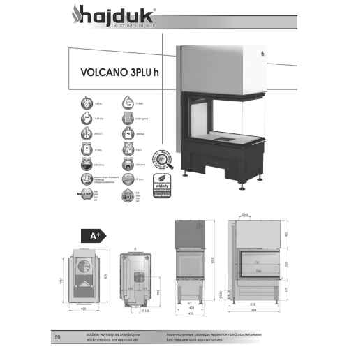 Трехсторонний камин Hajduk VOLCANO 3PLUh, 11кВт