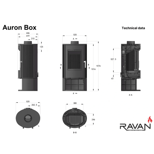 Чугунная печь-камин Ravan Auron Box 12 кВт на дровах