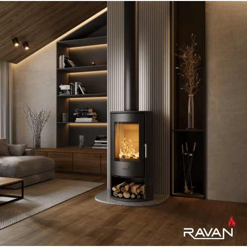Чугунная печь-камин Ravan Auron Box 12 кВт на дровах