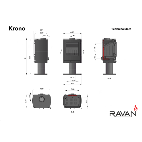 Чугунная печь-камин Ravan Krono 8 кВт