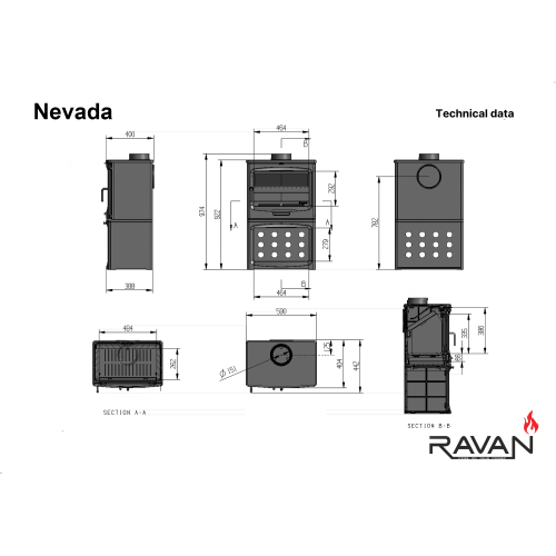 Чугунная дровяная печь-камин Ravan Nevada 14 кВт
