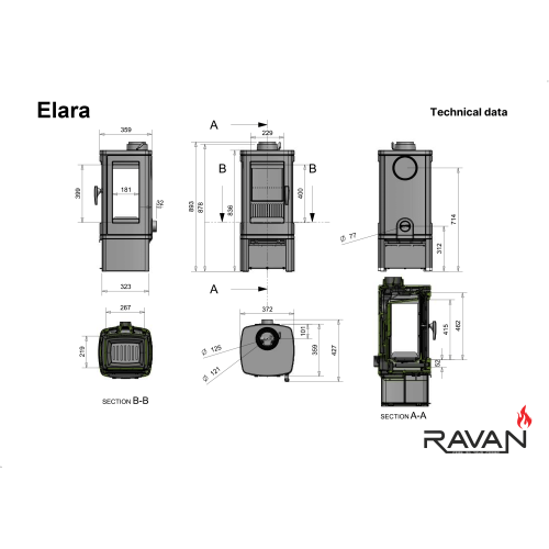 Чугунная печь Ravan Elara 10 кВт