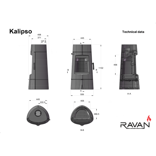 Чугунная дровяная печь-камин Ravan Kalipso 14 кВт
