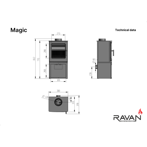 Чугунная печь камин Ravan Magic 10 кВт на дровах