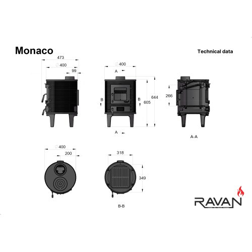 Чугунная печь-камин Ravan Monaco 7 кВт для отопления дома